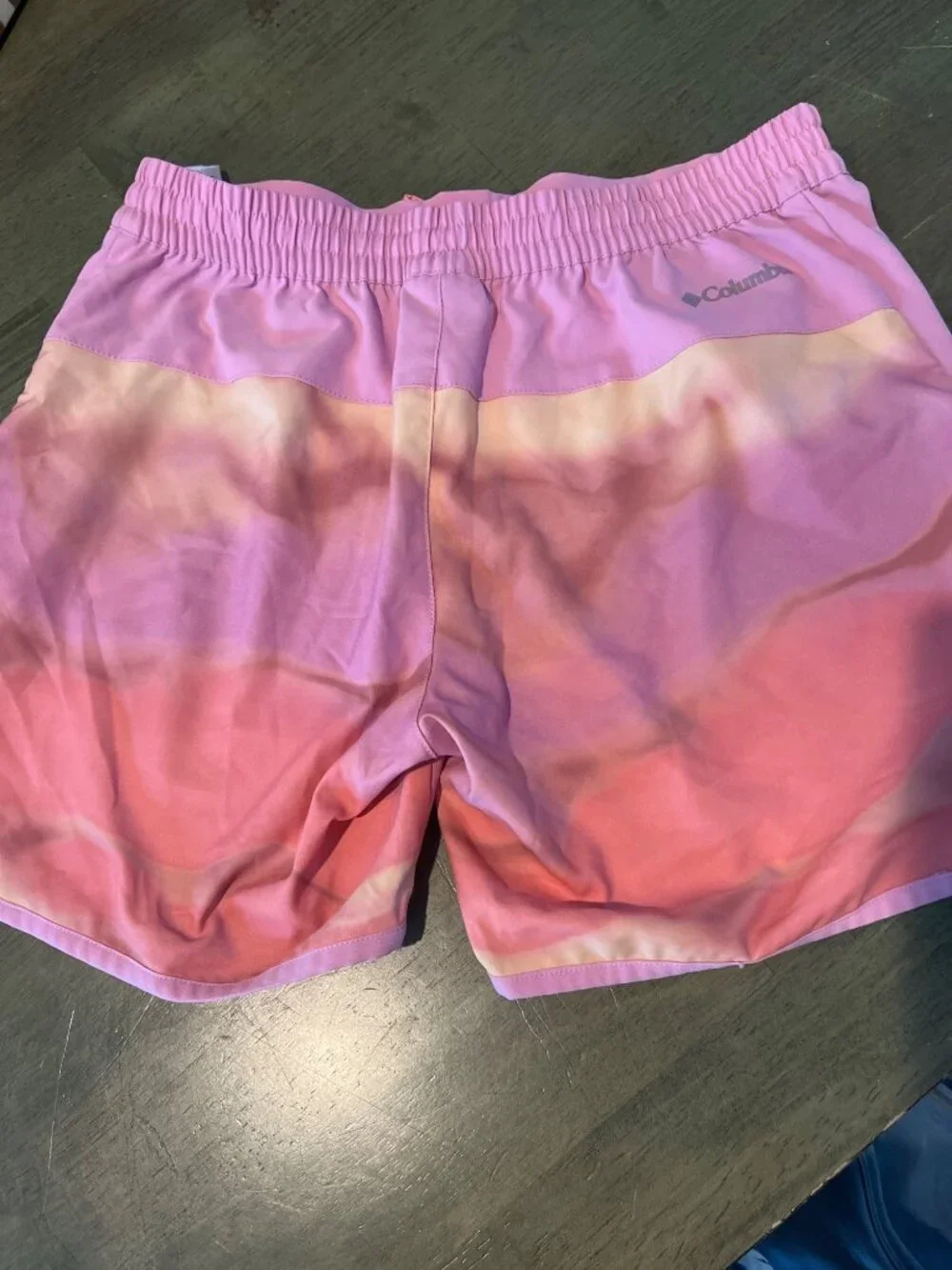 Columbia Girls Pink & Orange Tie-Dye Swim Shorts L 14/16 With Drawstring Waist